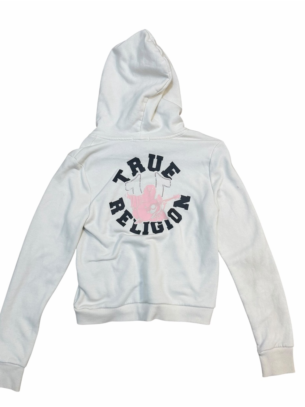 True Religion White Rhinestone Zip Up Hoodie Medium